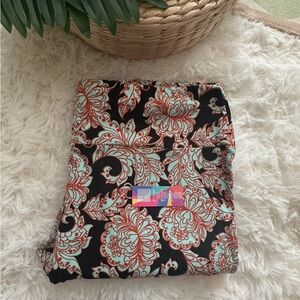 Unique Paisley Black Leggings with Mint & Coral Floral Accents- TC 12-18